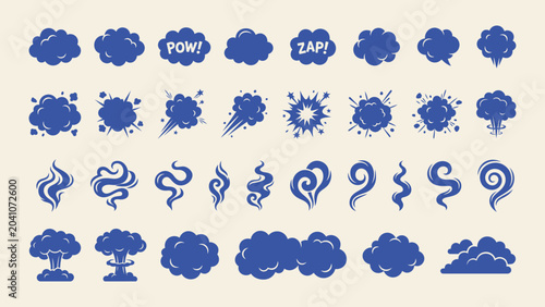 Fotografía Comic book explosion and smoke cloud vector icons with speech bubbles and steam