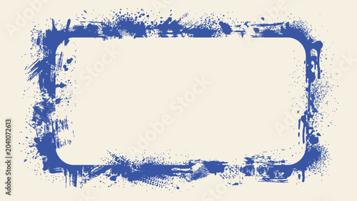 Quadro em tela Blue distressed rectangular frame with paint splatters and ink drips vector for