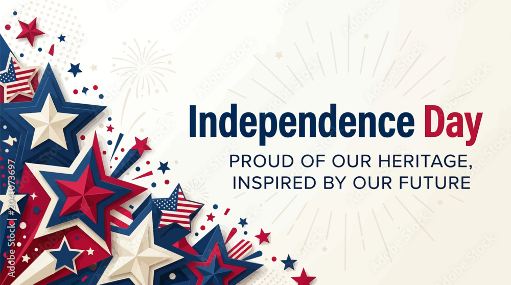 Fototapeta premium Independence day celebration with patriotic stars and text on a beige background