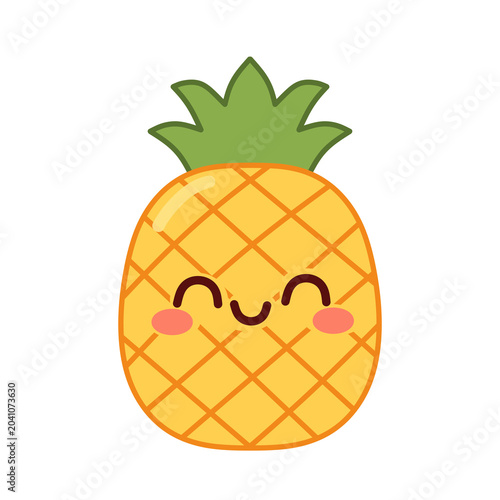 Pineapple Cartoon Character Kawaii Tropical Fruit Vector