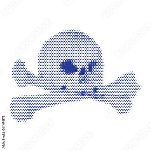 фотографія Blue skull and crossbones vector illustration in halftone dot pattern style, mon