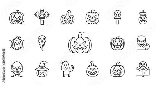 Bild auf Leinwand Halloween icons and pumpkin faces.