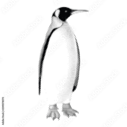 Quadro em tela Black and white penguin bird isolated on white background, halftone raster emper