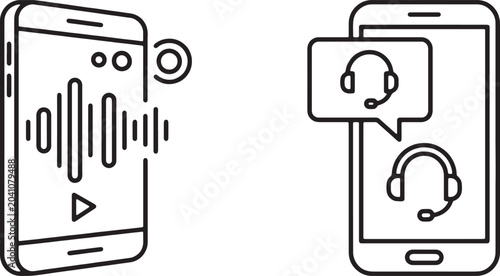 Bild auf Leinwand Art & Illustration, Voice recognition frequency sound wave and support headset profile icon vector