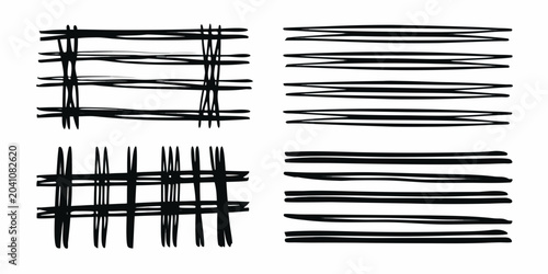 Bild auf Leinwand Black Ink Brush Strokes Abstract Lines And Grid Pattern