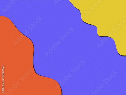 Abstract paper cut background with vibrant orange, yellow, and purple colors. Retro pop art style wavy layers with subtle grainy noise texture.