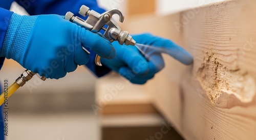 Professional exterminator applying pesticide treatment for pest control in residential setting