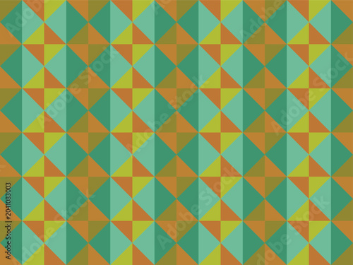 Seamless decorative mosaic tile pattern. Geometric abstract texture featuring repeating colored triangles. Ideal for interior decor, fabric print, and crafts.