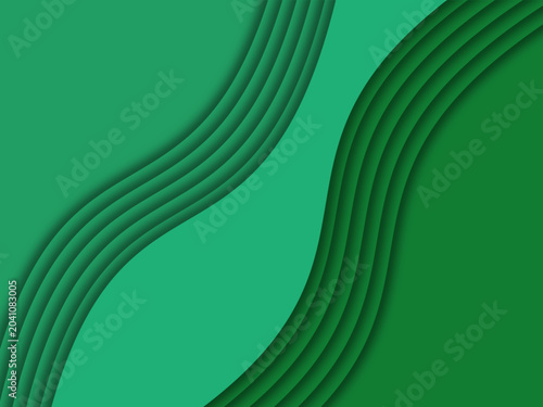 Elegant green wavy abstract background with layered 3D effect. Smooth organic curves and shadows, perfect for business presentation, web, or app layout.