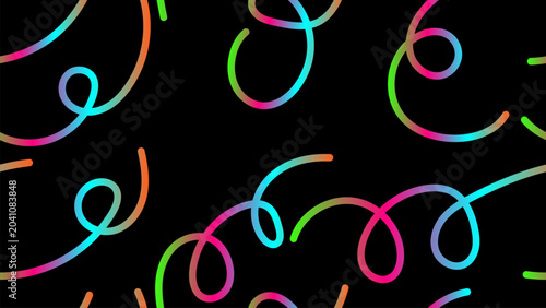 Abstract Neon Gradient Fluid Line Pattern on Black Background