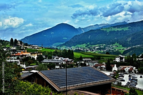 Austrian Alps - view from the town of Fulpmes to the peak of Patscherkofel near the town of Innsbruck in the Stubai Alps