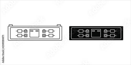 Schilderij op canvas Digital audio interface with multiple inputs and outputs in line art and silhoue