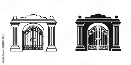Cuadro en lienzo Elegant wrought iron gates with ornate columns during daytime representing entry