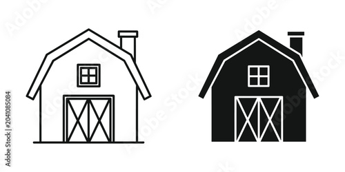 Tableau sur toile Simple barn outline and filled silhouette against white background for agricultu