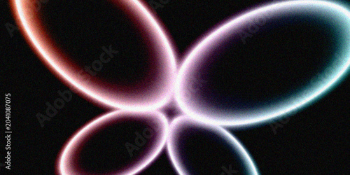 Abstract Neon Glow Butterfly Shape with Colorful Light Trails on Black Background