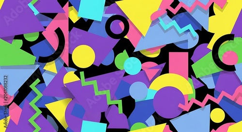 Colorful Geometric Shapes Overlapping in Abstract Retro Pattern