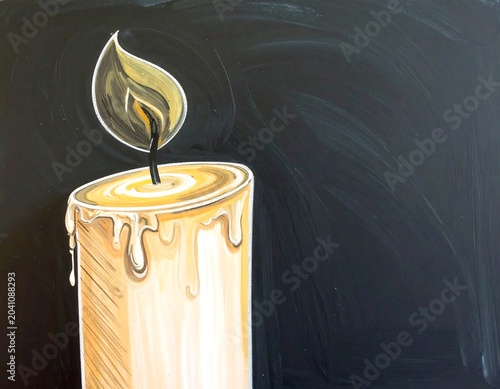 Glowing Illustrated Candle Burning Against Dark Painted Background