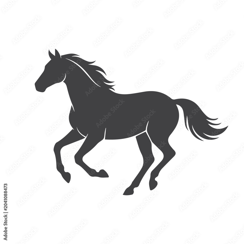 Fototapeta premium Galloping horse silhouette graphic vector icon with galloping, silhouette