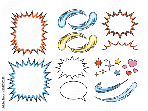 Professional manga and comic effects vector collection with motion lines, decorative stars, hearts, action bursts and scalable isolated design elements