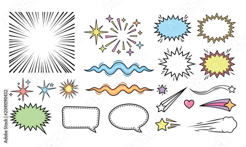 Professional manga and comic effects vector collection with motion lines, decorative stars, hearts, action bursts and scalable isolated design elements