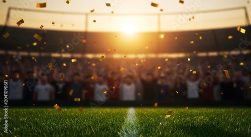Football Background with Excited Stadium Crowd Celebrating Victory Under Bright Floodlights