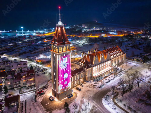 Wladyslawowo, Poland - January 6, 2026: Beautiful Wladyslawowo city at the Baltic Sea at snowy winter, Poland.