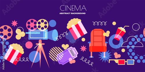 Canvas Print Seamless horizontal background, movie elements, geometric shapes