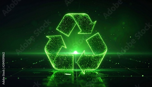 Glowing Green Recycling Symbol in Futuristic Style
