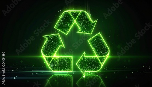 Glowing Green Recycling Symbol in Futuristic Style