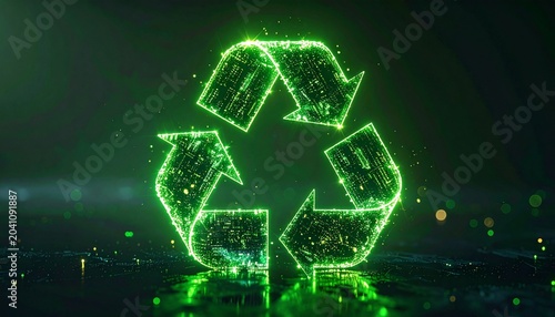 Glowing Green Recycling Symbol in Futuristic Style