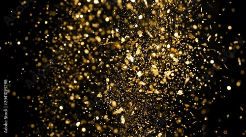 Gold Confetti overlay with Luxury Glittering Particles on Black background