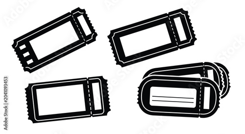 Bild auf Leinwand Empty ticket templates for events cinema and concerts with black background and perforated edges showing various orientations and stacked layout designs