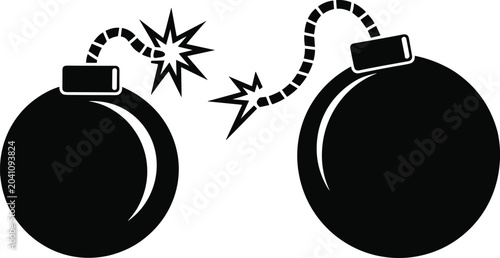 Canvastavla Explosive bomb icon set with burning fuse and spark design representing danger,