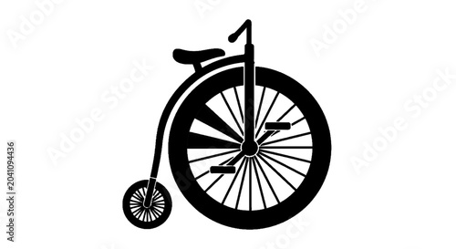 Minimal black silhouette icon, simple flat vector, bold black shape, no, no shading pennyfarthing bicycle icon, vintage highwheel bike silhouette on a, flat icon style