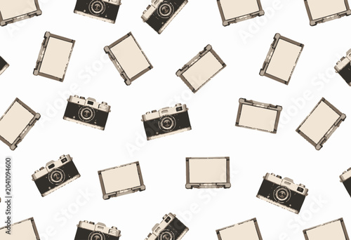 Vintage cameras and photo frames pattern.