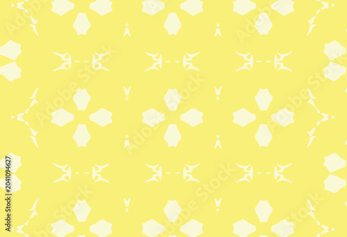 Yellow floral pattern with symmetrical design.