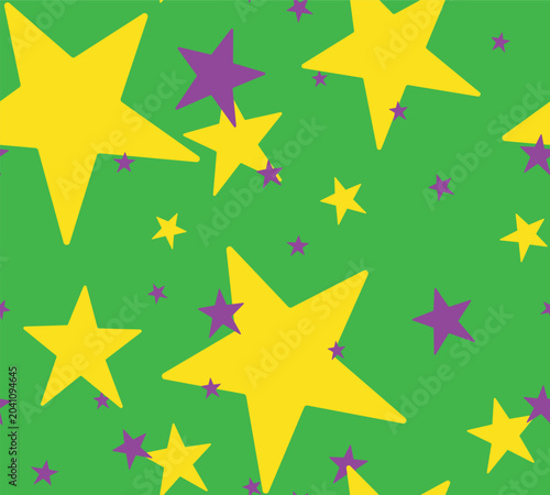 stars vector art seamless patterns, starry night wallpaper, purple background lilac universe Seamless yellow star pattern on green background. Cute celestial vector for kids, nursery designs, wrapping