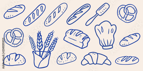 Fotografía Bakery Items Sketch Pattern In Blue Tones