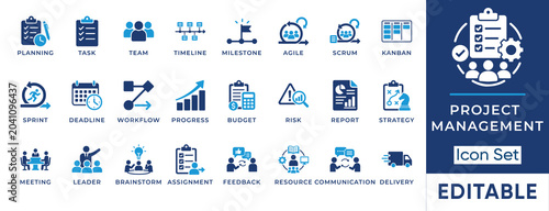 Foto Project management and workflow solid icon set