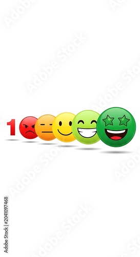 Colorful Customer Rating Faces Showing Increasing Satisfaction on White Background