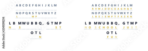 Tableau sur toile Mystery word puzzle with letters and clues in two separate grids