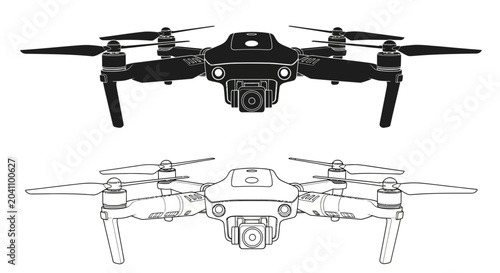 Tableau sur toile Drone with camera, top and bottom view, technology concept, robotics background