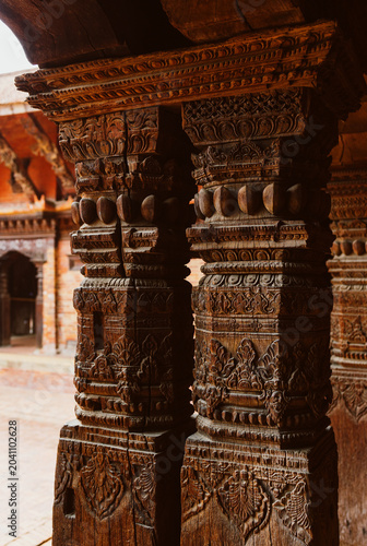 Intricate Wood Carvings on Traditional Newari Architecture in Kathmandu Nepal
