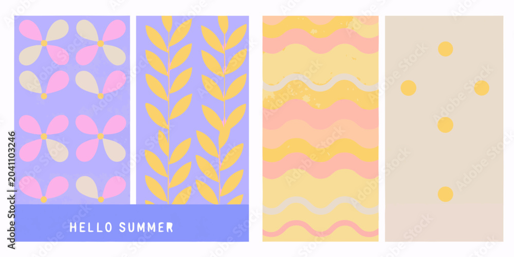 Obraz premium Floral wave dot pattern posters pastel colors featuring summer themed vector illustrations