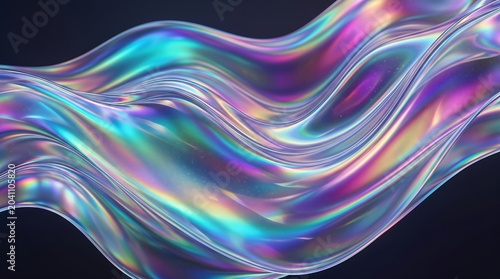 Abstract flowing holographic texture with iridescent colors creating a premium visual effect against a dark background