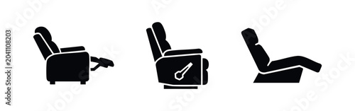 Photos Set of minimalist black recliner chair icons in profile
