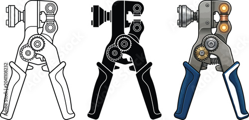 Cuadro en lienzo Automatic wire stripper tool vector illustration set featuring outline silhouett