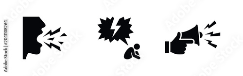 Bild auf Leinwand Set of black icons representing verbal abuse, shouting, and harassment