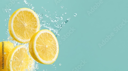bright summer lemonade splash, fresh citrus advertising style