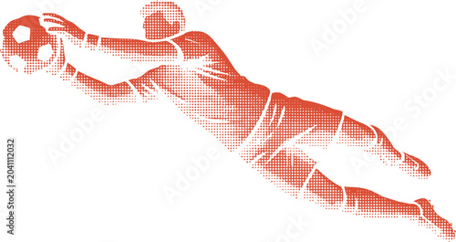 Fotografie Watercolor soccer goalkeeper diving to catch ball, red textured football goalie